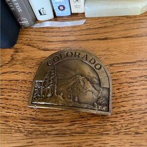 Vintage Indiana Metal Craft Belt Buckle Colorado Co Mountains Brass 3"x2.5"